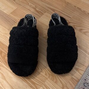 UGG Black Fluffy Slides